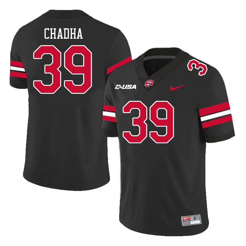 Western Kentucky Hilltoppers #39 Antonio Chadha College Football Jerseys Stitched Sale-Black
